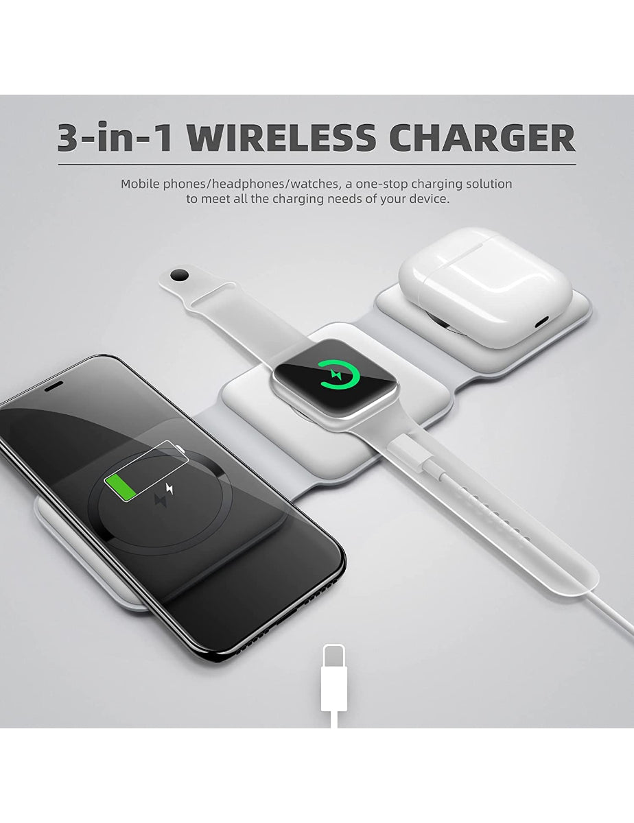 Intex 3 in 1 Wireless Charger, Magnetic Foldable Charging Station, Fast Wireless Charging Pad (WHITE)