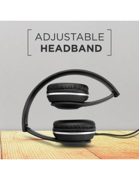 INTEX ROAR 101 3.5mm Wired Noise Cancelling Nylon Braided Foldable Headphone Headset with Mic for Mobile, Laptop (Black) - eDubaiCart