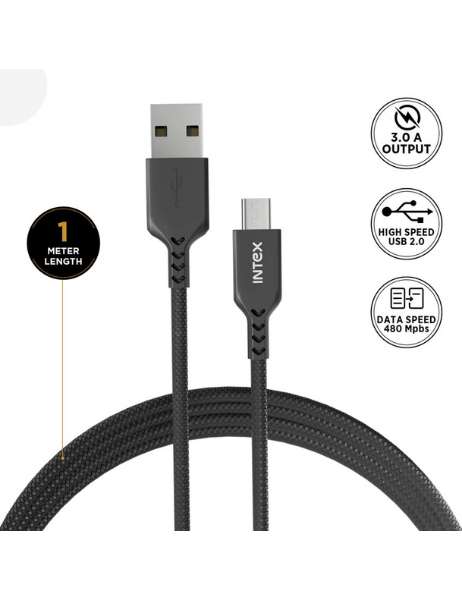 INTEX Speed 3.0 Micro USB Cable 1M - Black - eDubaiCart