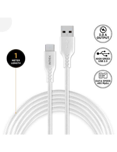 INTEX Speed 3.0 Micro USB Cable 1M - White - eDubaiCart