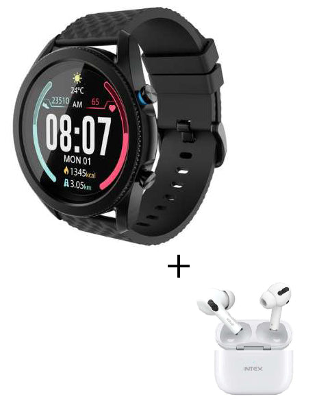 INTEX FitRist Active Smart Watch, Grey + INTEX Air Studs Alpha | Bundle Offer